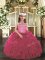 Ball Gowns Custom Made Pageant Dress Hot Pink Halter Top Tulle Sleeveless Floor Length Lace Up