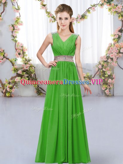 Perfect Beading and Belt Vestidos de Damas Green Lace Up Sleeveless Floor Length - Click Image to Close