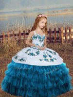 Floor Length Ball Gowns Sleeveless Blue Little Girls Pageant Gowns Lace Up(SKU PAG1281-13BIZ)
