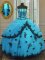 Deluxe Aqua Blue Tulle Lace Up Quinceanera Dress Sleeveless Floor Length Appliques