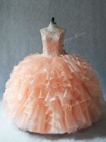 Beading and Ruffles Quinceanera Dress Peach Lace Up Sleeveless Floor Length(SKU PSSW1022BIZ)
