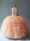 Beading and Ruffles Quinceanera Dress Peach Lace Up Sleeveless Floor Length