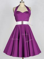Customized Knee Length Purple Quinceanera Court Dresses Taffeta Sleeveless Belt(SKU SWBD132-1BIZ)