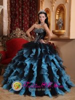 Nurmijarvi Finland Black and Sky Blue Exclusive For Quinceanera Dress Sweetheart Organza Beading Stylish Ball Gown