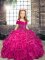 Sleeveless Organza Floor Length Lace Up Child Pageant Dress in Fuchsia with Beading and Ruffles