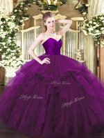Enchanting Purple Sweet 16 Dresses Military Ball and Sweet 16 and Quinceanera with Ruffles Sweetheart Sleeveless Zipper