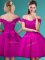 Fuchsia Lace Up Quinceanera Court of Honor Dress Lace and Belt Cap Sleeves Knee Length