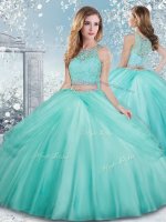 Sleeveless Tulle Floor Length Clasp Handle Sweet 16 Quinceanera Dress in Aqua Blue with Beading and Lace(SKU SJQDDT955002BIZ)
