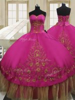 Sweetheart Sleeveless Lace Up 15 Quinceanera Dress Fuchsia Taffeta
