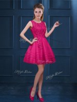 Hot Pink A-line Tulle Scoop Sleeveless Lace and Ruffled Layers Knee Length Zipper Dama Dress for Quinceanera(SKU BMT0243-16BIZ)