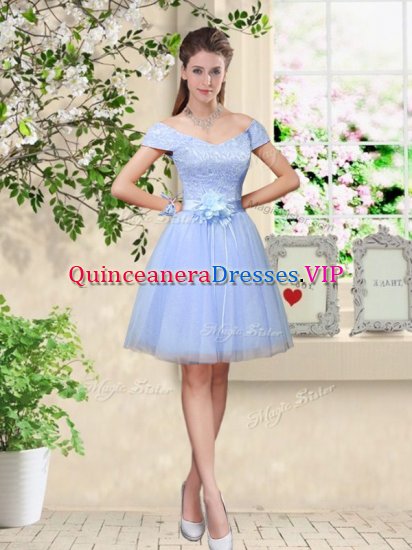 Hot Sale Lavender V-neck Lace Up Lace and Belt Damas Dress Cap Sleeves - Click Image to Close