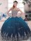 Noble Blue Tulle Lace Up Sweetheart Sleeveless Floor Length Quince Ball Gowns Beading and Appliques