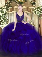 Attractive Sleeveless Organza Floor Length Zipper Quinceanera Gowns in Blue with Beading and Ruffles(SKU SJQDDT1614002-3BIZ)