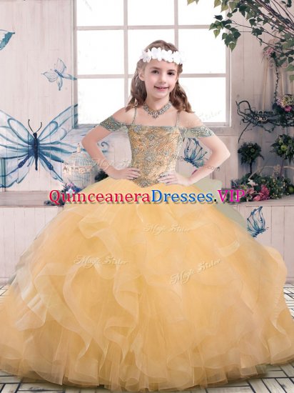 Peach Sleeveless Floor Length Beading Lace Up Pageant Dress for Teens - Click Image to Close