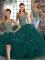 Low Price Peacock Green Sleeveless Beading and Ruffles Floor Length Quinceanera Gowns