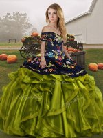 Popular Off The Shoulder Sleeveless Lace Up Quinceanera Gowns Olive Green Organza(SKU SJQDDT2154002-1BIZ)