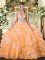 Perfect Orange Ball Gown Prom Dress Military Ball and Sweet 16 and Quinceanera with Beading and Ruffled Layers Straps Sleeveless Lace Up