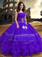 Ball Gowns 15th Birthday Dress Purple Strapless Satin and Organza Sleeveless Floor Length Lace Up(SKU XBQDO29-11BIZ)