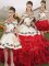 Flirting White And Red Off The Shoulder Lace Up Embroidery and Ruffles Sweet 16 Dresses Sleeveless