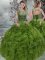 Colorful Olive Green Ball Gowns Beading and Ruffles Quince Ball Gowns Lace Up Organza Sleeveless Floor Length