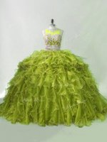 Zipper Vestidos de Quinceanera Olive Green for Sweet 16 and Quinceanera with Beading and Ruffles Brush Train(SKU PSSW1132-3BIZ)