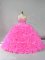 Hot Pink Sleeveless Beading and Ruffles Floor Length Quinceanera Dress