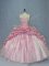 Vintage Pink Ball Gowns Tulle Sweetheart Sleeveless Beading and Appliques and Pick Ups Lace Up 15th Birthday Dress Brush Train
