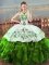 Green Lace Up Quince Ball Gowns Sleeveless Floor Length Embroidery and Ruffles