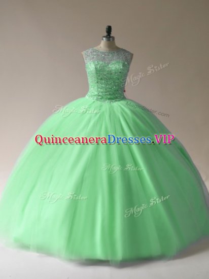 Top Selling Tulle Lace Up Quince Ball Gowns Sleeveless Floor Length Beading - Click Image to Close