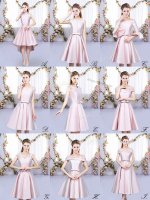 High Low Baby Pink Vestidos de Damas Halter Top Sleeveless Lace Up(SKU BMT0438BIZ)