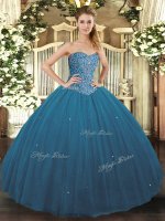 Custom Fit Beading Quinceanera Gown Teal Lace Up Sleeveless Floor Length(SKU SJQDDT1064002-2BIZ)