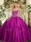 Exquisite Fuchsia Satin Lace Up Sweet 16 Dresses Sleeveless Floor Length Beading
