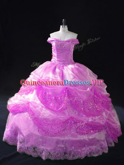 Beading and Appliques and Pick Ups Sweet 16 Dresses Lilac Lace Up Sleeveless Floor Length - Click Image to Close