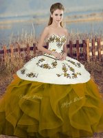 Noble Brown Sleeveless Floor Length Embroidery and Ruffles and Bowknot Lace Up Vestidos de Quinceanera