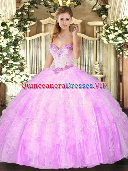 Ideal Lilac Quinceanera Dresses Military Ball and Sweet 16 and Quinceanera with Beading and Ruffles Sweetheart Sleeveless Lace Up - Click Image to Close