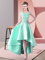 Colorful Apple Green A-line Lace Quinceanera Court Dresses Zipper Satin Sleeveless High Low(SKU BMT0382-6BIZ)