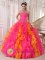 Organza Orange Red and Hot Pink Ruffles Beaded Decorate Sweetheart Perth WA Quinceanera Dress For Sweet 16