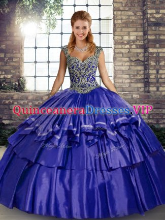 Shining Sleeveless Lace Up Floor Length Beading and Ruffled Layers Quinceanera Dresses