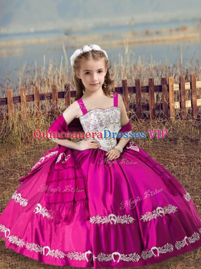 High Quality Floor Length Ball Gowns Sleeveless Hot Pink Little Girls Pageant Dress Lace Up - Click Image to Close