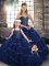 Navy Blue Sleeveless Tulle Brush Train Lace Up 15th Birthday Dress for Military Ball and Sweet 16 and Quinceanera