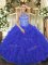 Royal Blue Lace Up Halter Top Beading and Embroidery and Ruffles Sweet 16 Dresses Organza Sleeveless