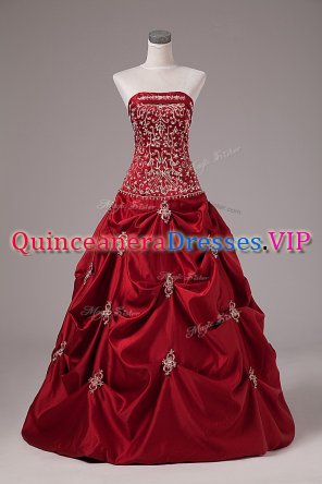 Designer Floor Length Ball Gowns Sleeveless Wine Red 15 Quinceanera Dress Lace Up