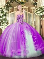 Fashionable Floor Length Lilac Quinceanera Dresses Sweetheart Sleeveless Lace Up