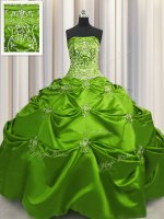 Ball Gowns Beading and Appliques and Embroidery 15th Birthday Dress Lace Up Taffeta Sleeveless Floor Length
