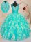 Colorful Floor Length Turquoise Quinceanera Dresses Organza Sleeveless Beading and Ruffles