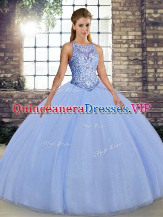 High End Floor Length Lace Up Vestidos de Quinceanera Lavender for Military Ball and Sweet 16 and Quinceanera with Embroidery