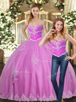 Exceptional Floor Length Lilac Quinceanera Gown Tulle Sleeveless Beading and Appliques