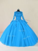 Artistic Floor Length Zipper Vestidos de Quinceanera Blue for Sweet 16 and Quinceanera with Lace and Appliques(SKU PSSW0806-1BIZ)