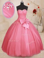 Pink Tulle Lace Up 15 Quinceanera Dress Sleeveless Floor Length Beading and Bowknot(SKU PSSW0219BIZ)