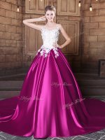 Free and Easy Fuchsia Elastic Woven Satin Lace Up Scoop Sleeveless With Train Sweet 16 Dresses Court Train Appliques(SKU YCQD0151-8BIZ)